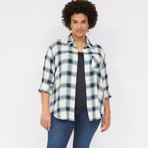Lane Bryant Plaid Button Down Shirt NWT Size 24 - Picture 1 of 5